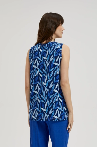 Bluzka z roślinnym nadrukiem granatowa