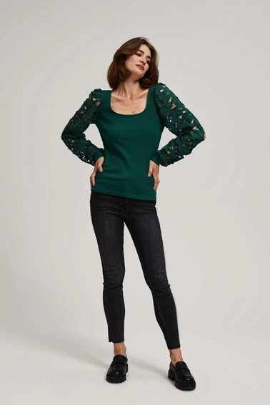 Bluzka z koronkowymi rękawami szmaragdowa