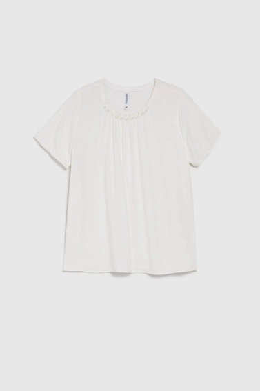 Koszula z ozdobnym dekoltem biała