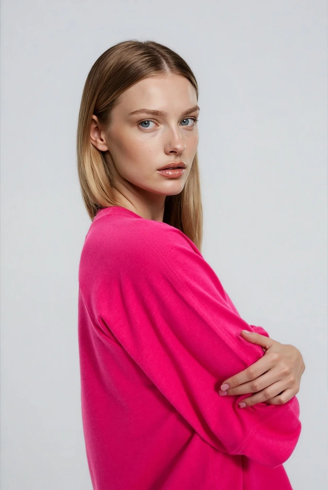 Bluza z krótkimi i szerokimi rękawami fuksjowa