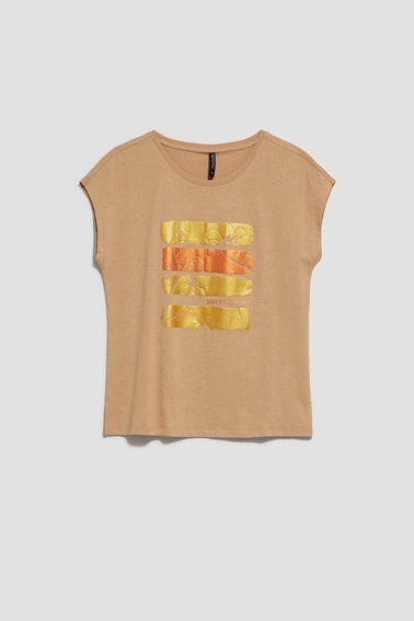 Bawełniana bluzka z nadrukiem ciemny beż