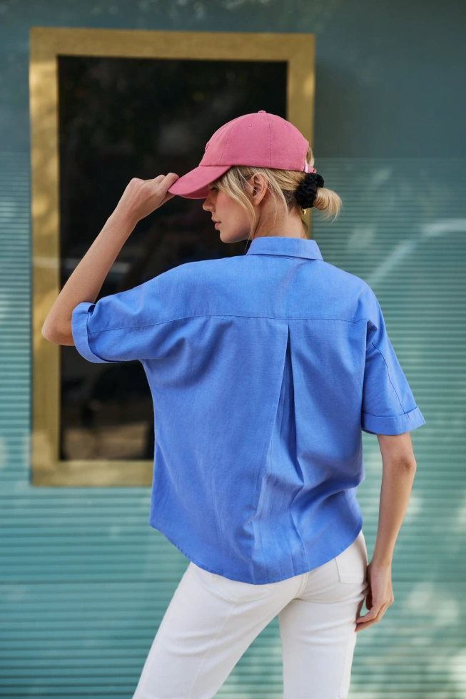 Bawełniano-lniana koszula niebieska