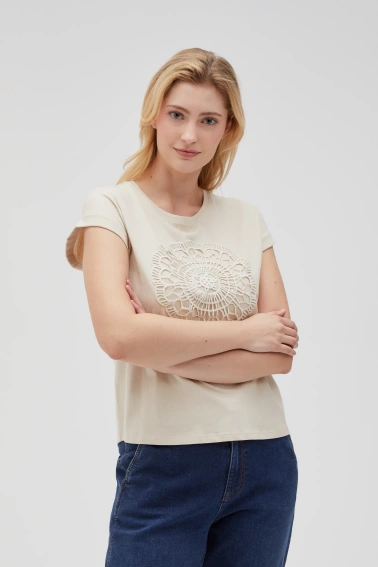 Bawełniana bluzka z aplikacją beżowa