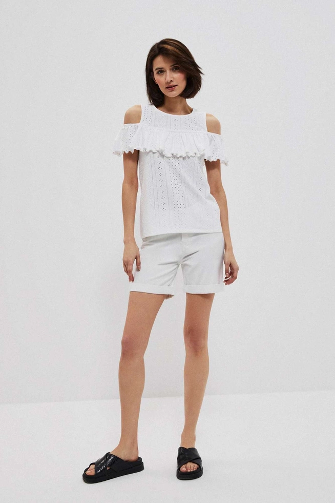 Szorty lyocell z wywiniętym brzegiem białe