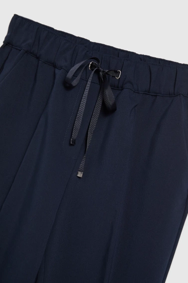 Spodnie z prostą nogawką i wiązaniem w pasie granatowe