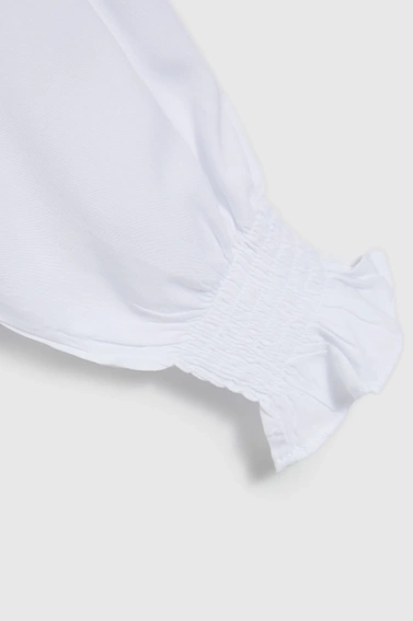 Wiskozowa koszula z dekoltem w serek i bufiastymi rękawami biała