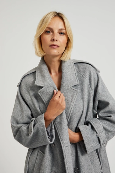 Płaszcz oversize z paskiem szary