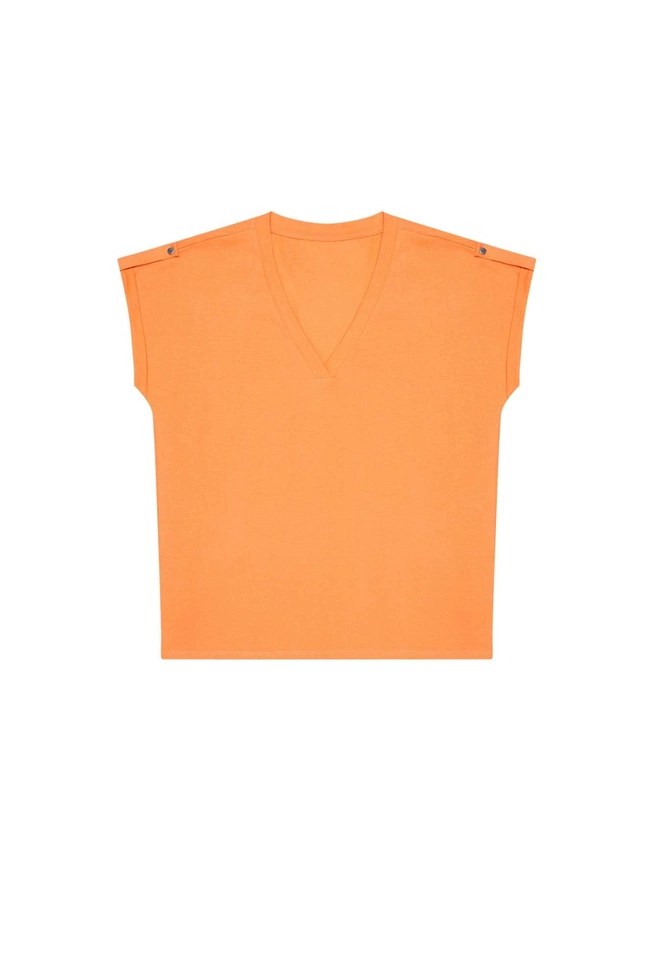 Bawełniana bluzka z dekoltem w serek łososiowa