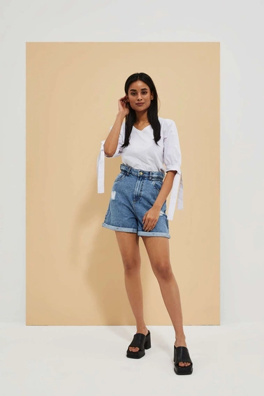 Bluzka biała z wiązaniem na rękawach