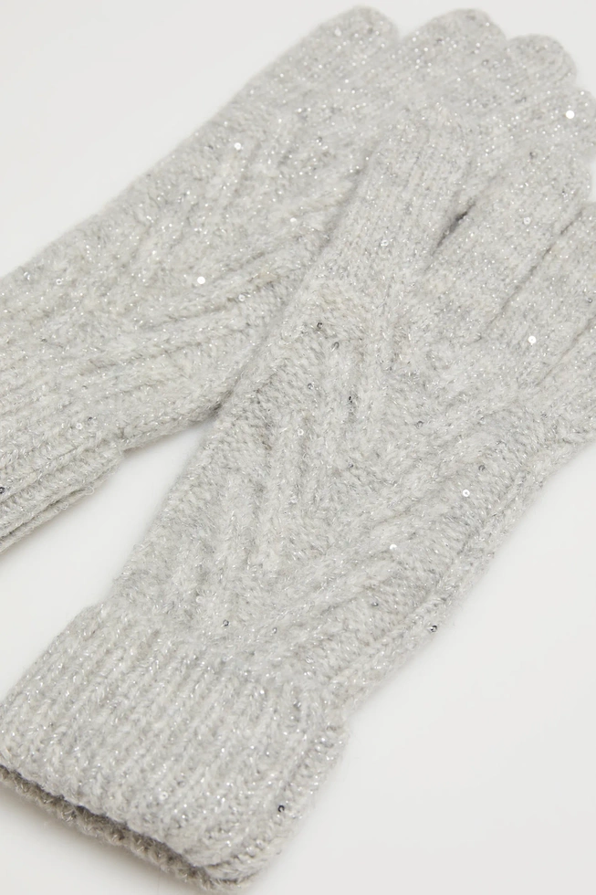 Ciepłe rękawiczki ozdobione cekinami szare