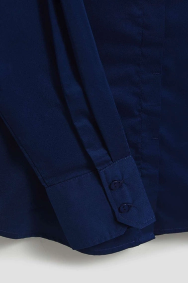 Dopasowana koszula z długimi rękawami granatowa