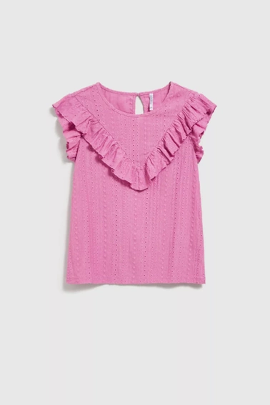 Bluzka z falbaną różowa