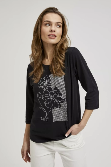 Bluzka z nadrukiem i rękawami 3/4 czarna
