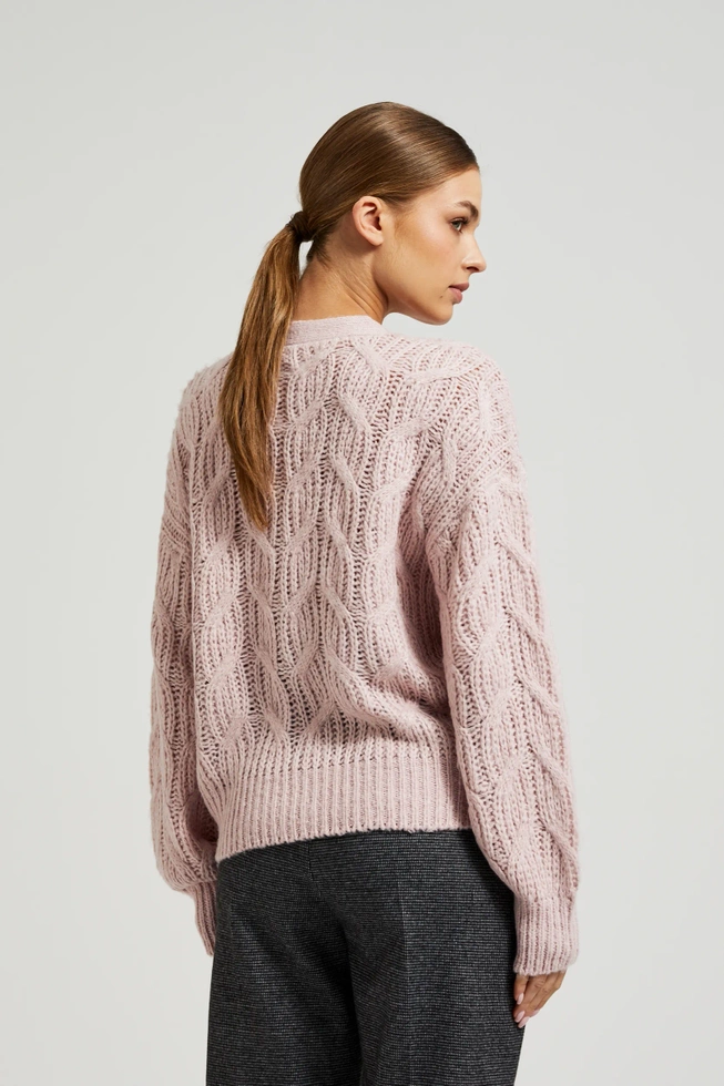 Kardigan z ozdobym splotem różowy