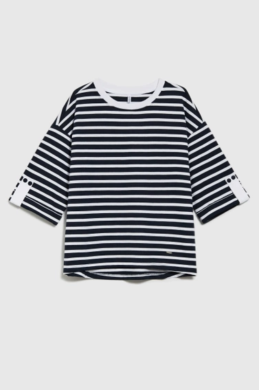 Bluza oversize w paski z szerokimi rękawami granatowa