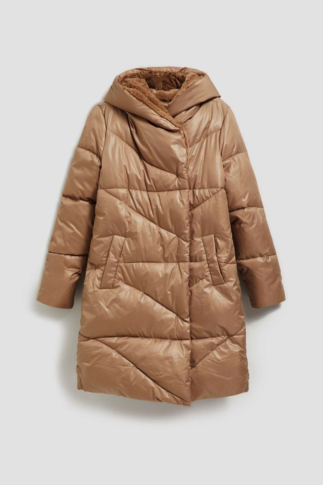 Długa kurtka z kapturem ciemnobeżowa