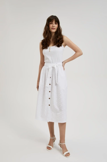 Spódnica midi z guzikami z wiązaniem w talii biała 