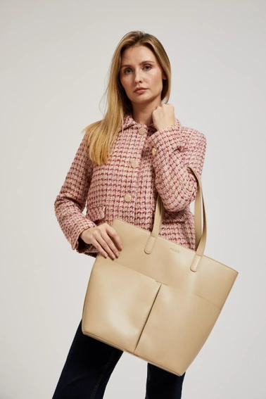 Torba shopper zapinana na zamek beżowa