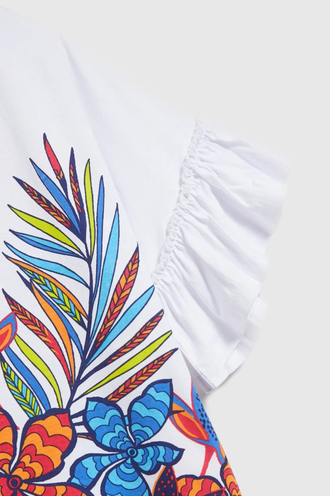 Bluzka z roślinnym printem biała