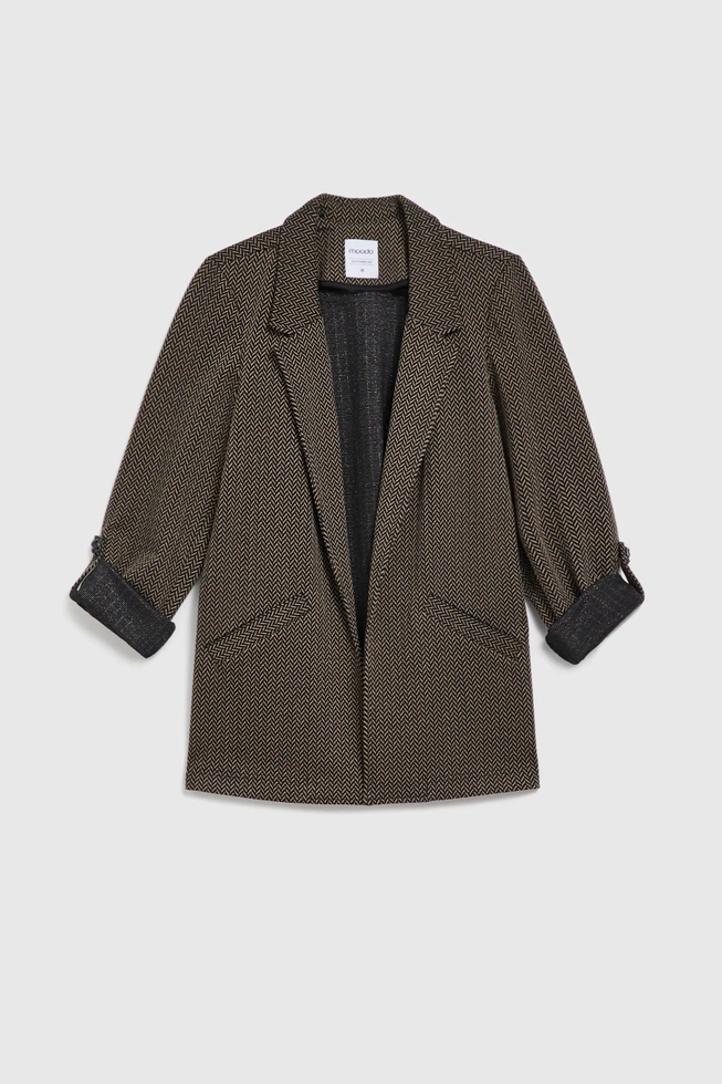 Marynarka ozdobiona metaliczną nitką z podwijanymi rękawami czarna