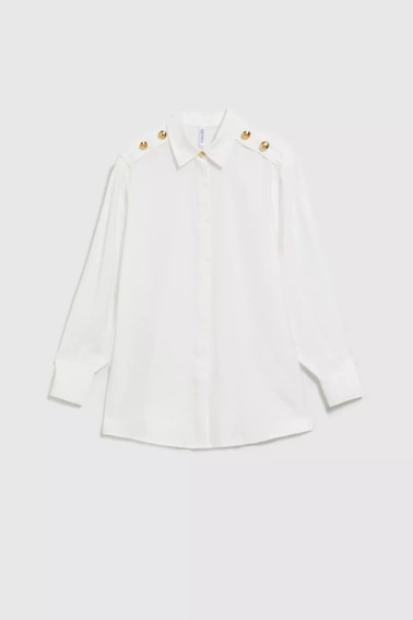 Gładka koszula z długimi rękawami i kołnierzykiem biała