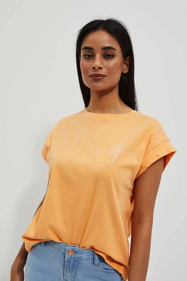 T-shirt z nadrukiem i krótkimi rękawami brzoskwiniowy