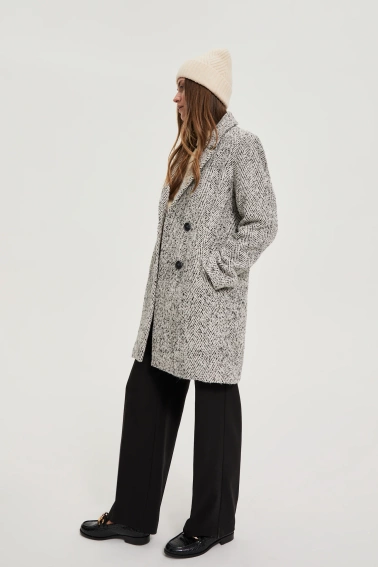 Płaszcz w jodełkę szary