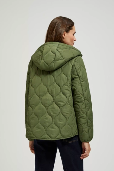 Krótka pikowana kurtka z kapturem khaki