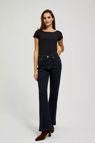 Gładka dopasowana bluzka z krótkimi rękawami czarna