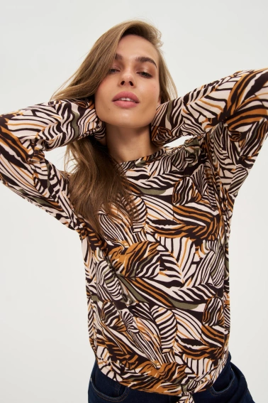 Sweter w roślinny wzór beżowy