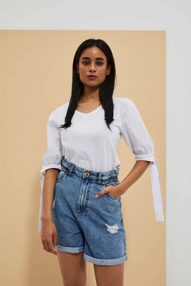 Bluzka biała z wiązaniem na rękawach