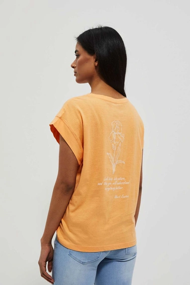 T-shirt z nadrukiem i krótkimi rękawami brzoskwiniowy