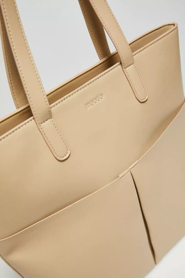 Torba shopper zapinana na zamek beżowa