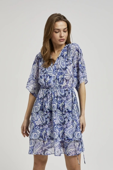 Wzorzysta sukienka przed kolana niebieska