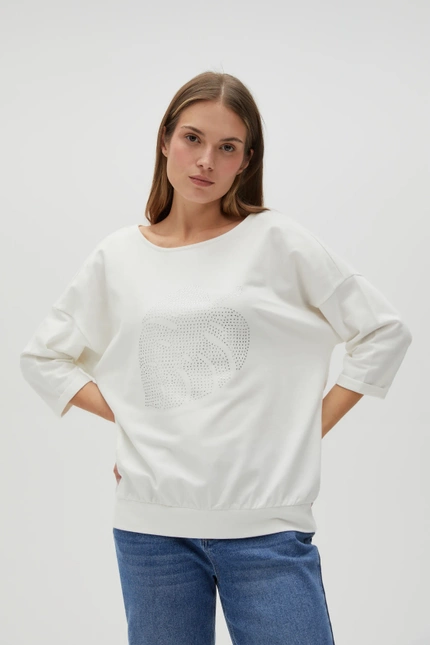 Bawełniana bluza z rękawami 3/4 biała