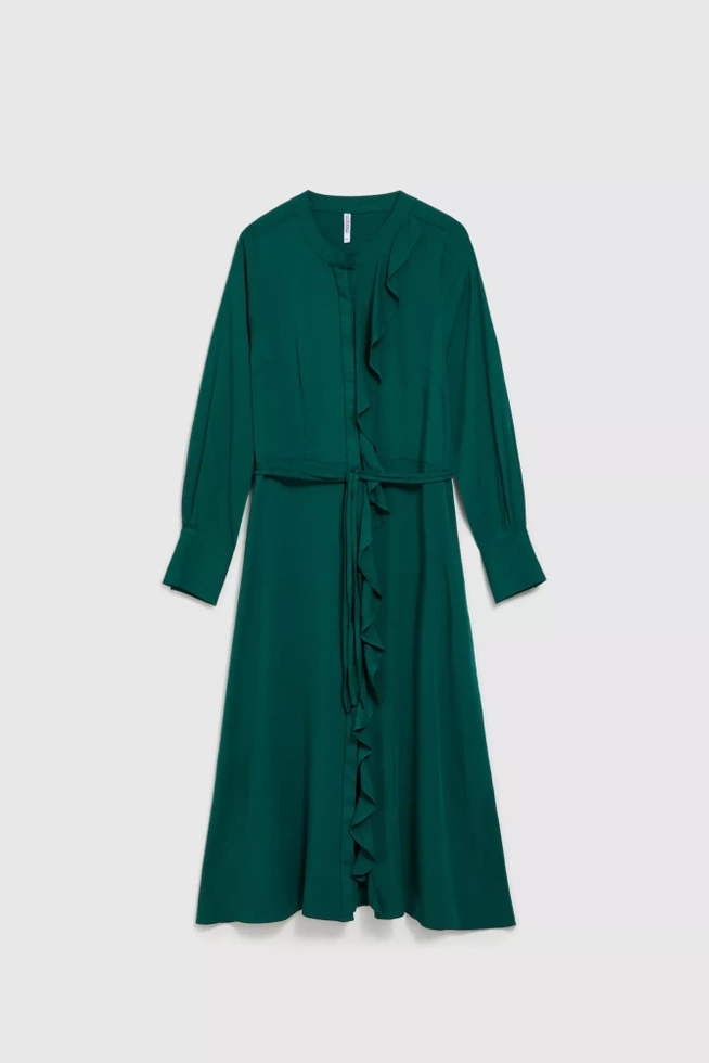 Sukienka midi z falbaną szmaragdowa