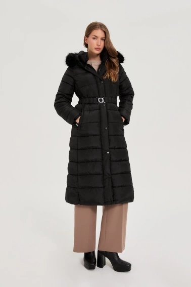 Długa kurtka z kapturem czarna