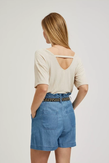 Gładka bluzka z dekoltem w serek beżowa