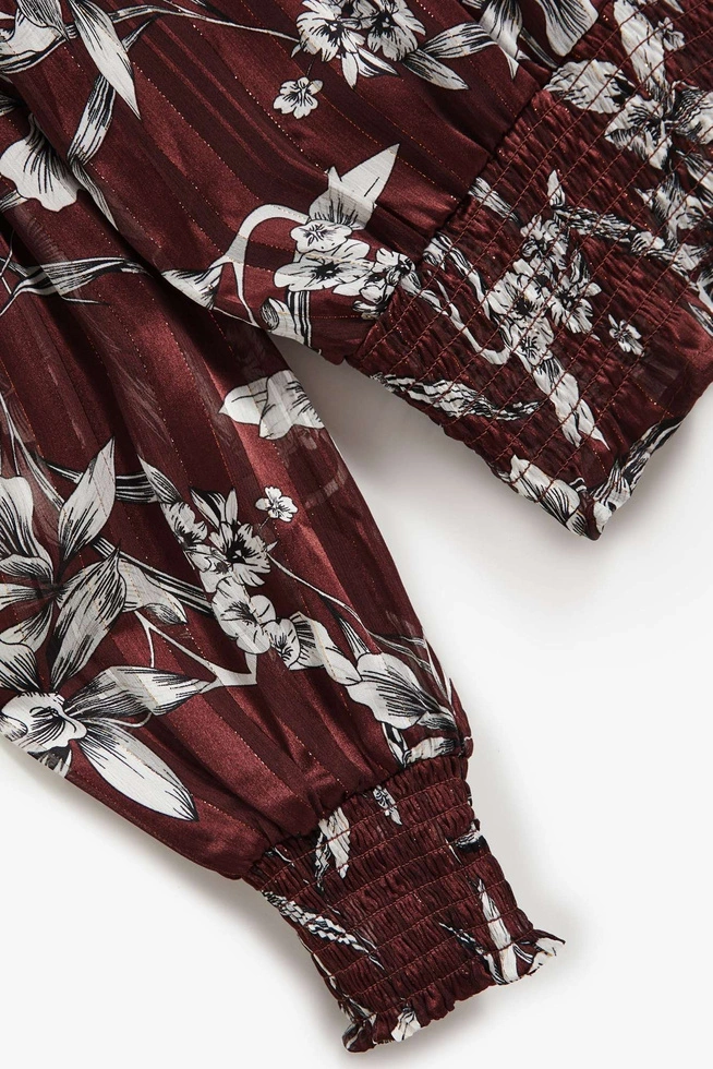 Koszula z kwiatowym wzorem kasztanowa