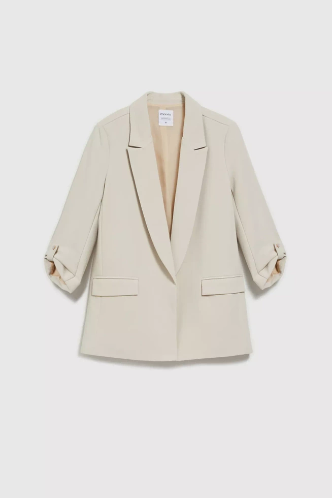 Marynarka z marszczonym rękawem 3/4 beżowa