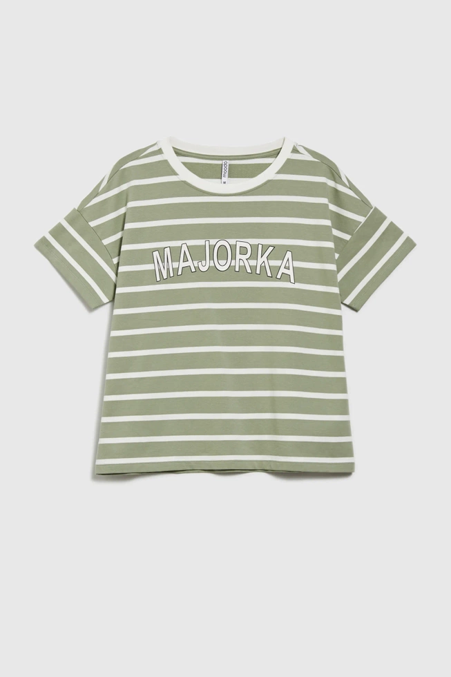 Bluza w paski z napisem oliwkowa