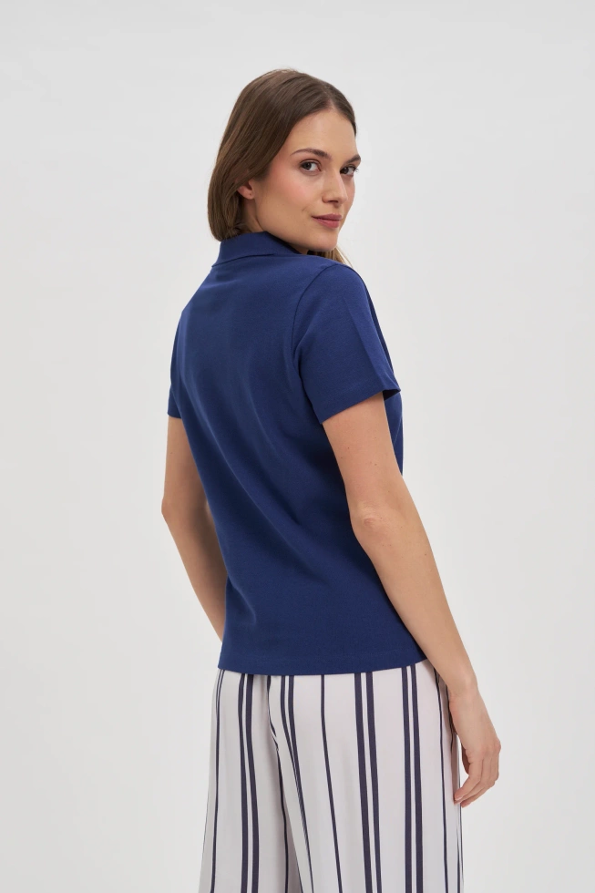 Bawełniana bluzka z kołnierzykiem granatowa