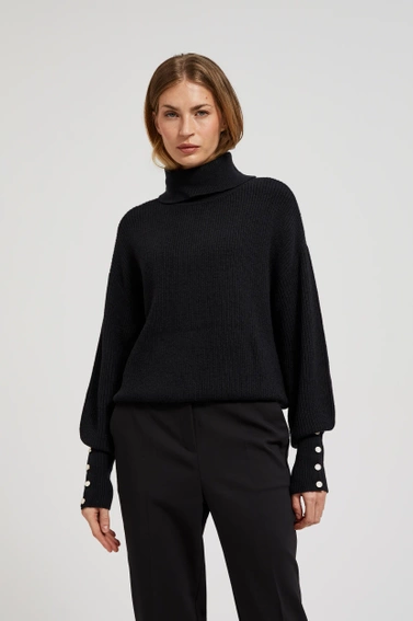 Sweter z golfem i bufiastymi rękawami czarny