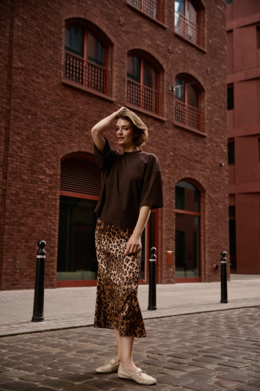 Gładka bluzka oversize brązowa