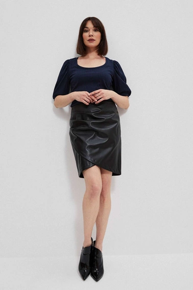 Spódnica z imitacji skóry z marszczeniem czarna