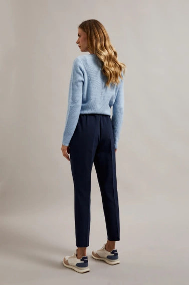 Spodnie z prostą nogawką i wiązaniem w pasie granatowe