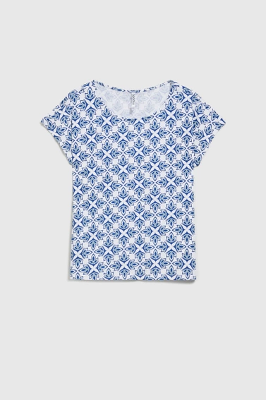 Wzorzysta bluzka z krótkimi rękawami biała