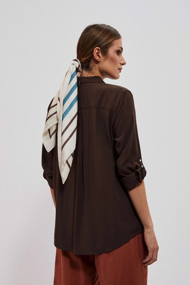 Wiskozowa koszula z kieszeniami ciemnbrązowa