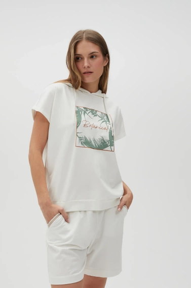 Bluza z kapturem i krótkimi rękawami biała