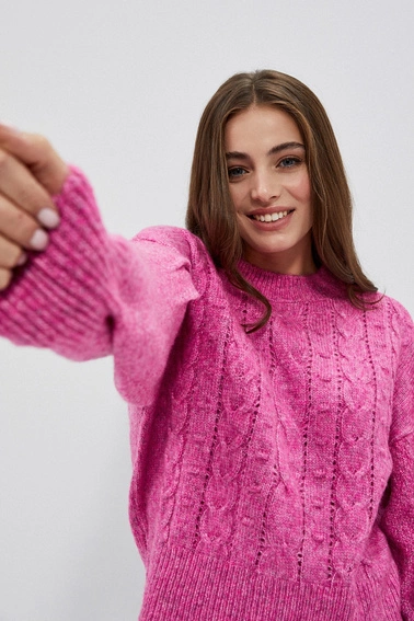 Sweter w warkoczowy splot fuksjowy